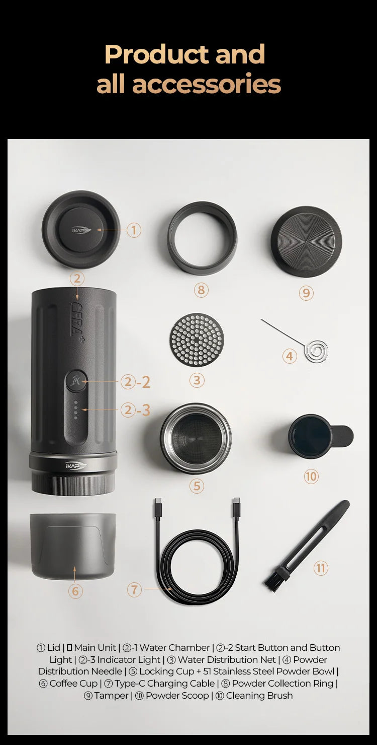 IKAPE Kapo K2 Portable Coffee Machine/Bluetooth connection/Timer Function,51/58mm Espresso Bottomless Portafilter,Camping/Home