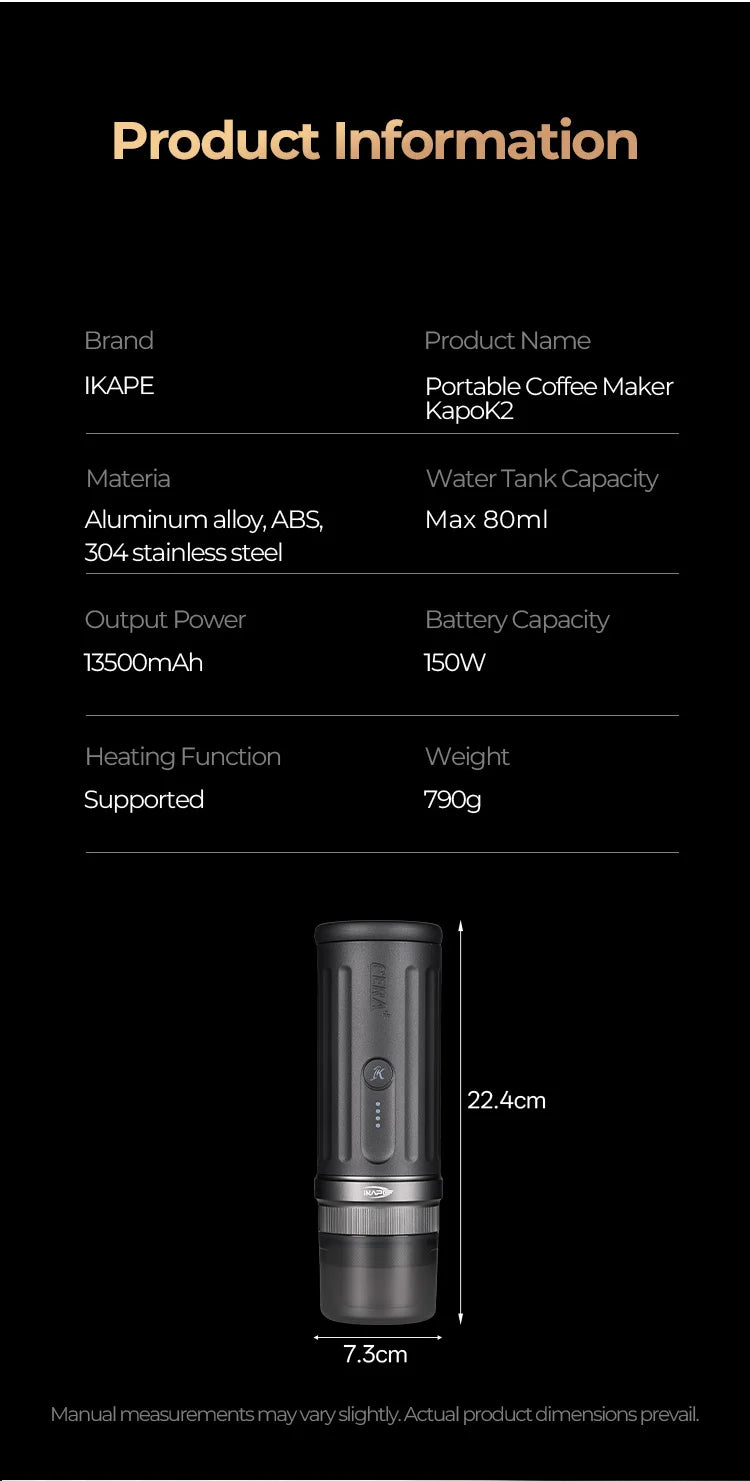 IKAPE Kapo K2 Portable Coffee Machine/Bluetooth connection/Timer Function,51/58mm Espresso Bottomless Portafilter,Camping/Home
