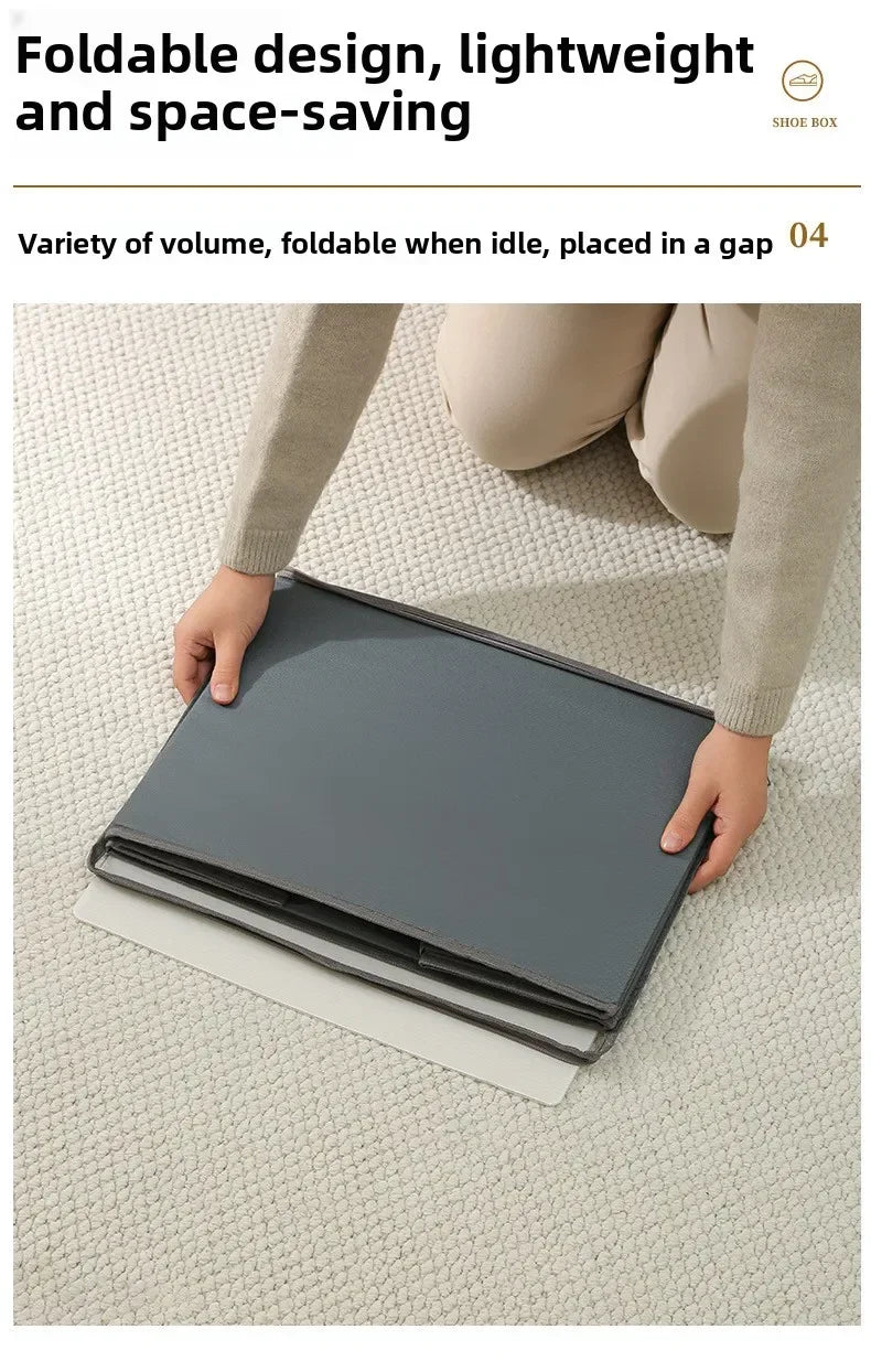 Multifunctional Grid Storage Shoe Box Cross-border Foldable Fabric with Cover Dustproof and Washable Sundries Storage Box