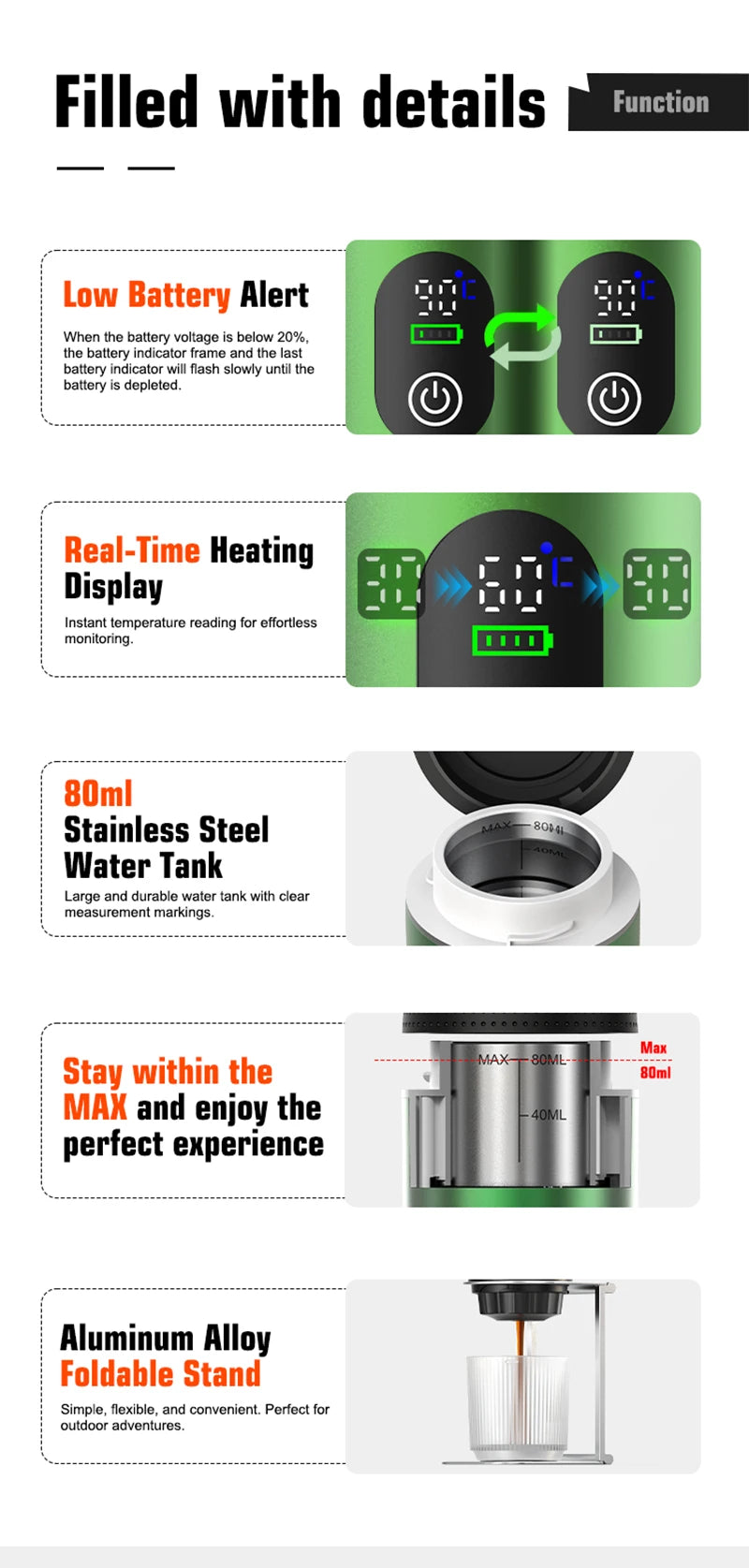 Foombthe 3-in-1 Capsule Coffee Maker With Digital Display Portable Espresso Coffee Machine for Car & Home Camping Coffee Maker