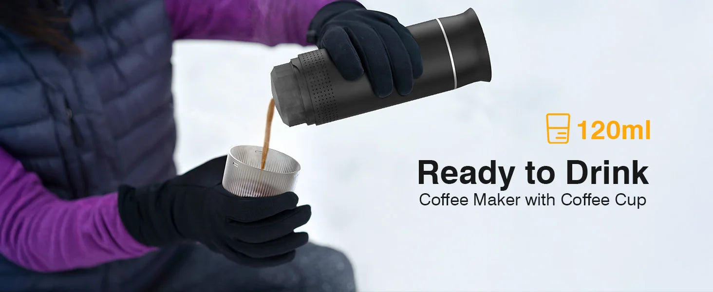 Portable espresso machine, coffee maker for on the go, 3-in-1 rechargeable coffee maker for the car, compatible with ground coff