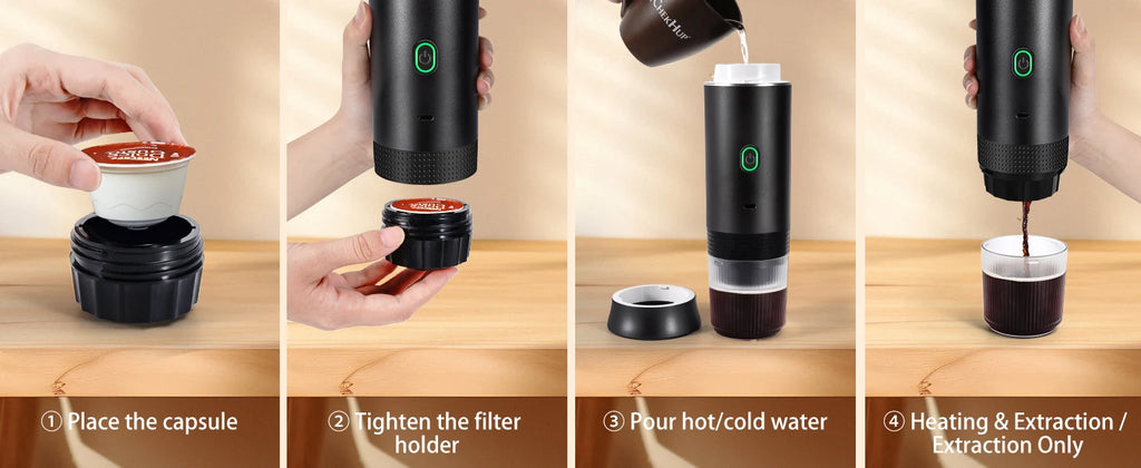 Portable espresso machine, coffee maker for on the go, 3-in-1 rechargeable coffee maker for the car, compatible with ground coff