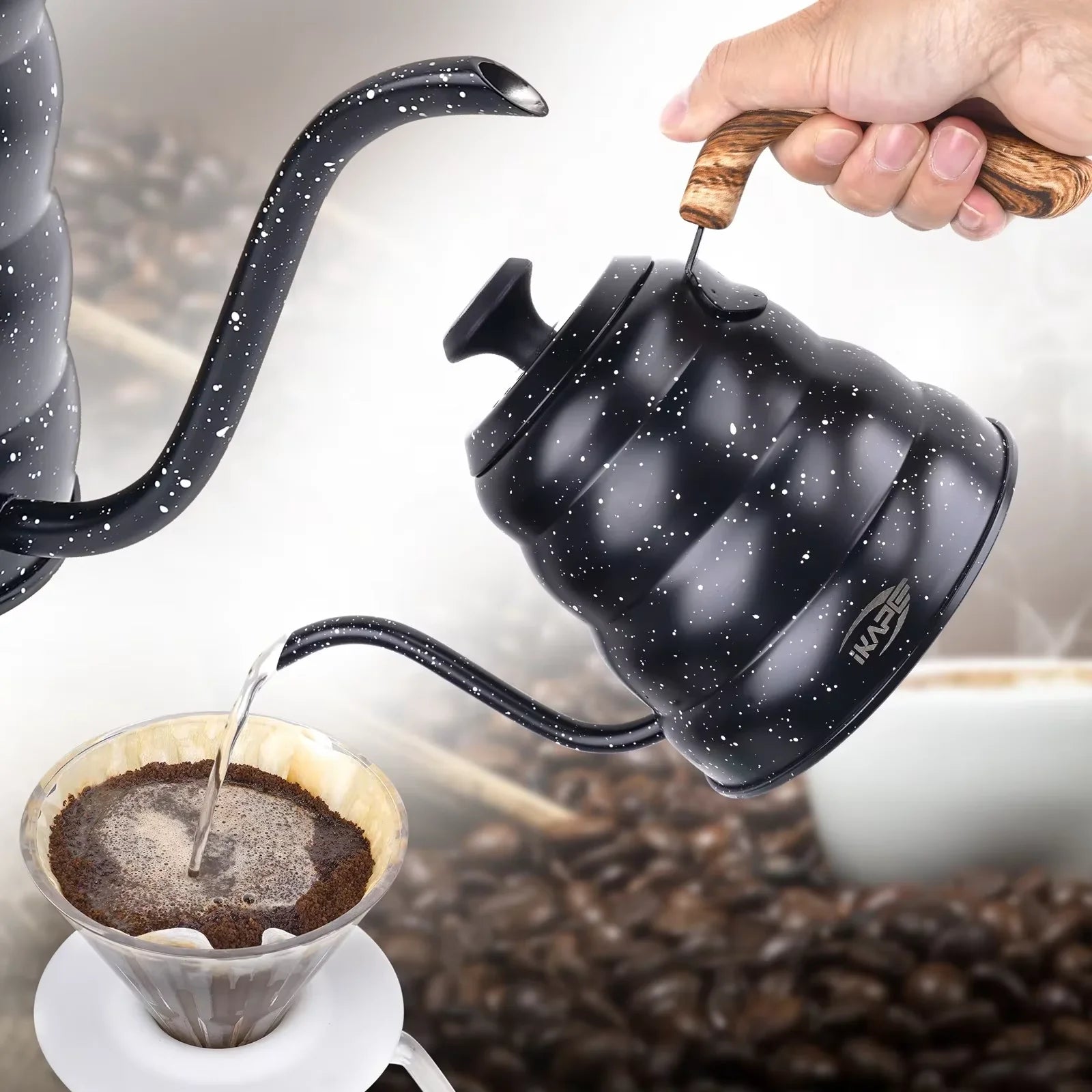 IKAPE Espresso Pour Over Coffee Kettle, Gooseneck Tea Kettle, Premium Stainless Steel Kettle Body，40 oz with Thermometer