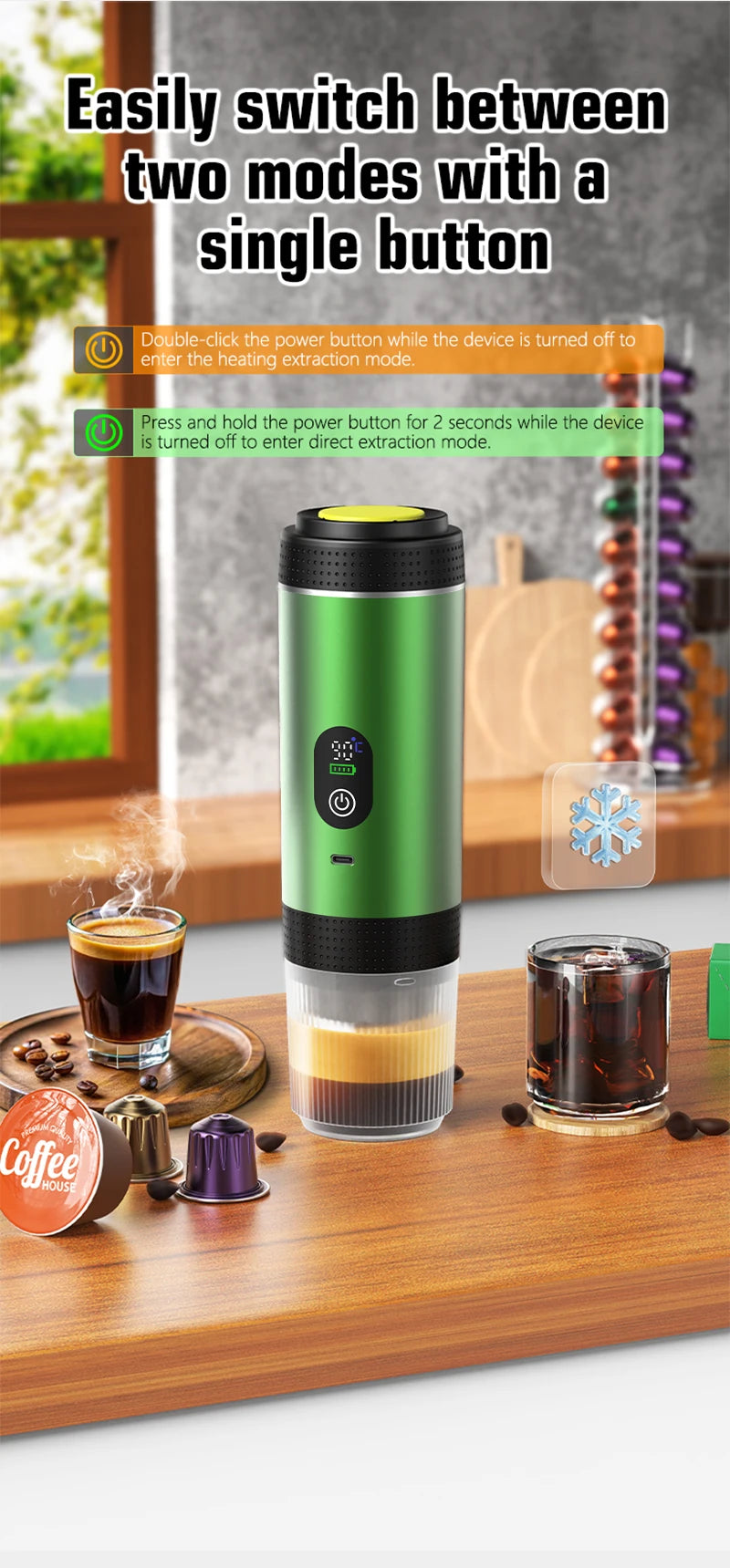 Foombthe 3-in-1 Capsule Coffee Maker With Digital Display Portable Espresso Coffee Machine for Car & Home Camping Coffee Maker