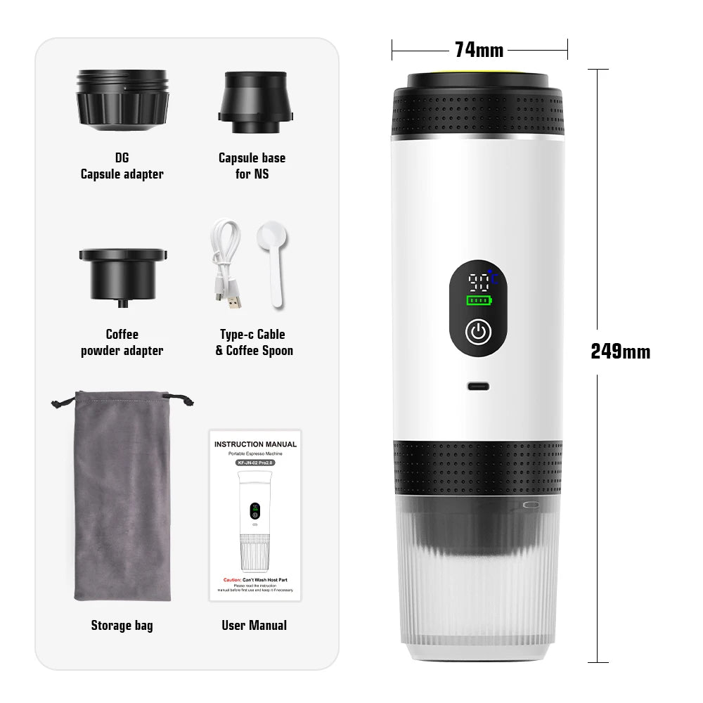 Foombthe 3-in-1 Capsule Coffee Maker With Digital Display Portable Espresso Coffee Machine for Car & Home Camping Coffee Maker