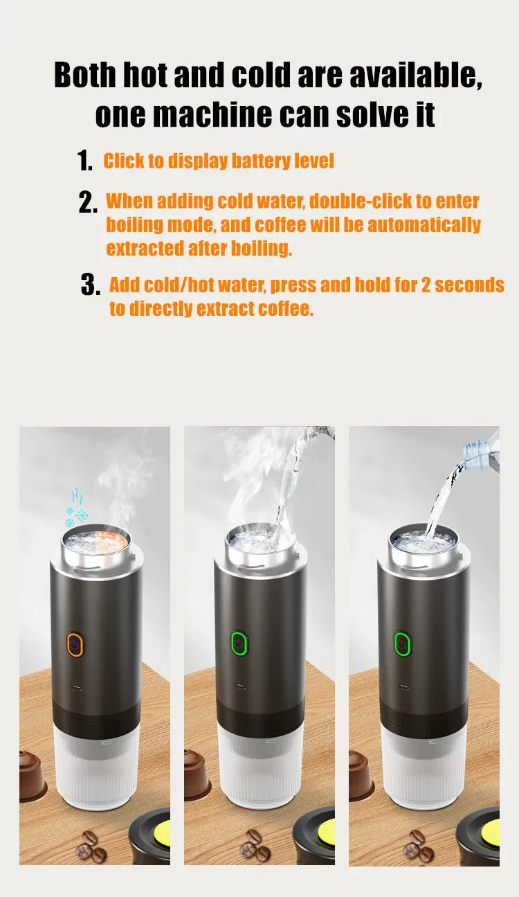 Wireless Electric Portable Espresso 3-in-1 Coffee Machine for Car & Home Camping Coffee Maker Capsule Powder Travel Coffee Maker