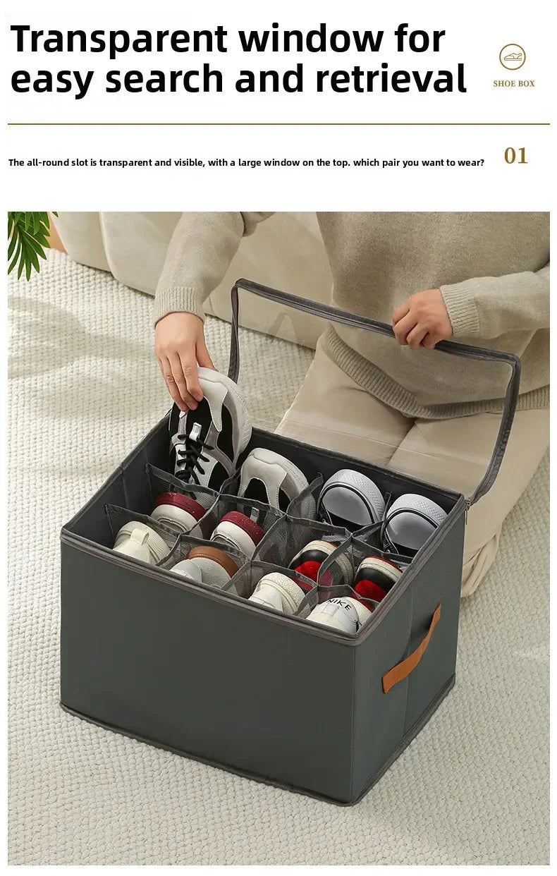 Multifunctional Grid Storage Shoe Box Cross-border Foldable Fabric with Cover Dustproof and Washable Sundries Storage Box