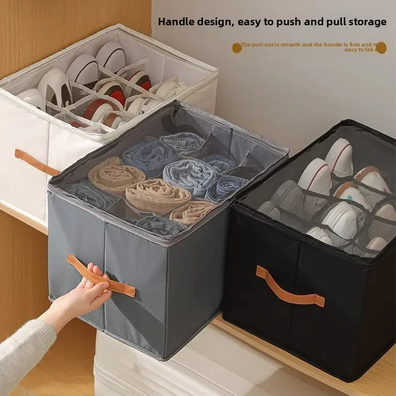 Multifunctional Grid Storage Shoe Box Cross-border Foldable Fabric with Cover Dustproof and Washable Sundries Storage Box