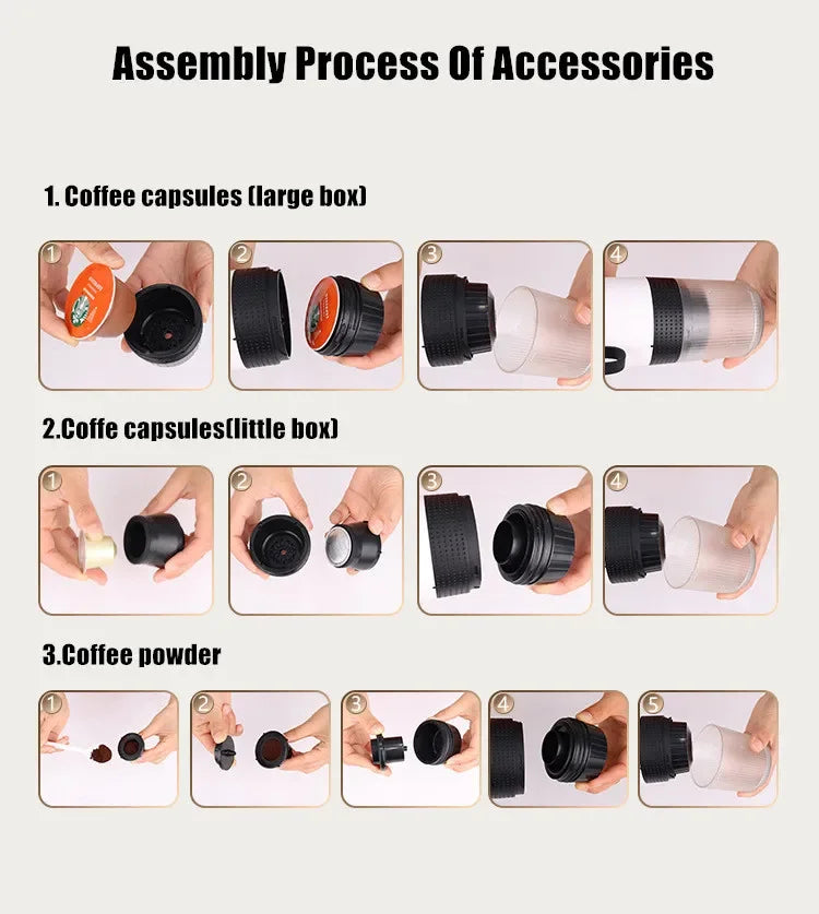 Wireless Electric Portable Espresso 3-in-1 Coffee Machine for Car & Home Camping Coffee Maker Capsule Powder Travel Coffee Maker