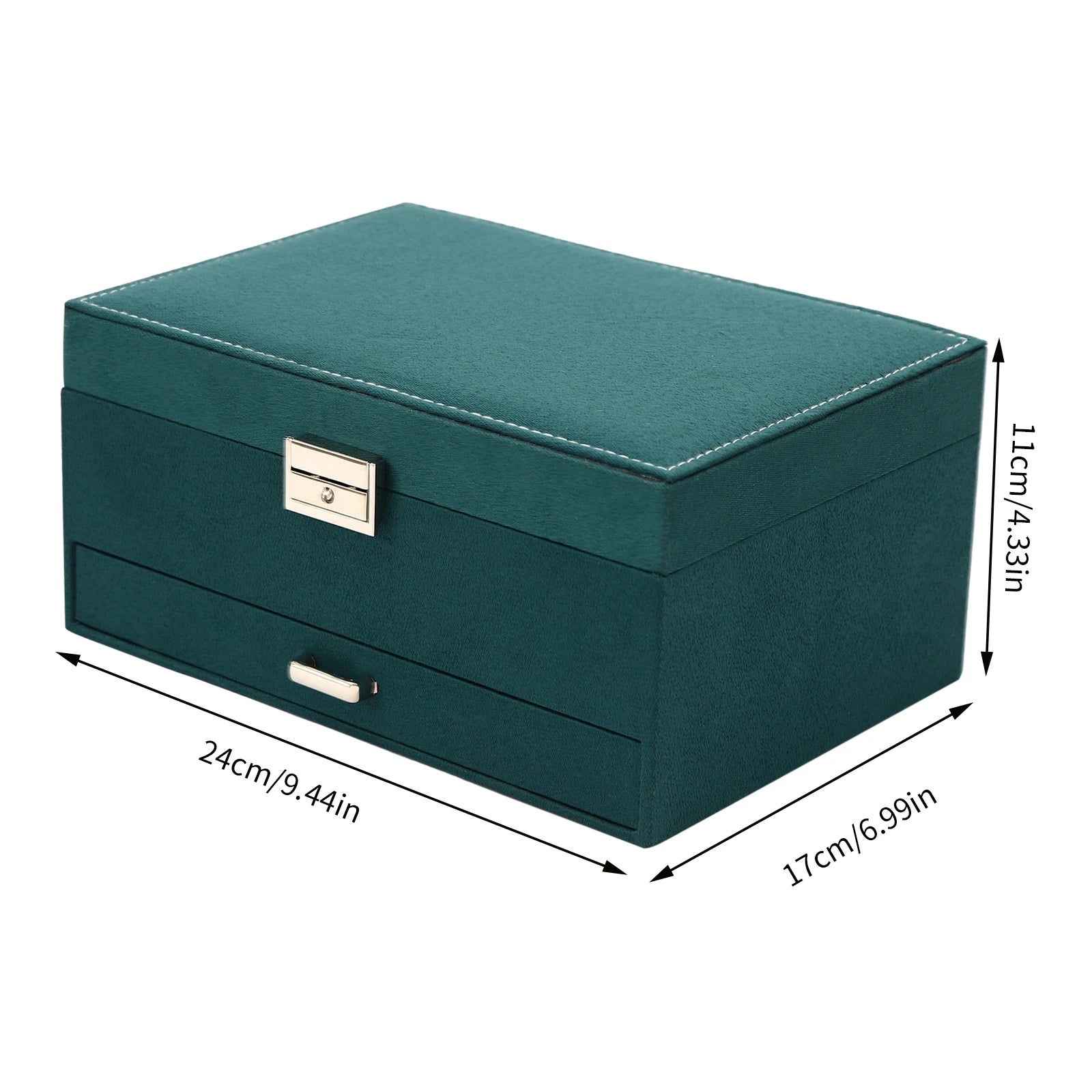 3-Tier Jewelry Box Dark Green Suede Fabric Rings Earrings Bracelets Drawer Organizer Small Item Sorting Storage Tool