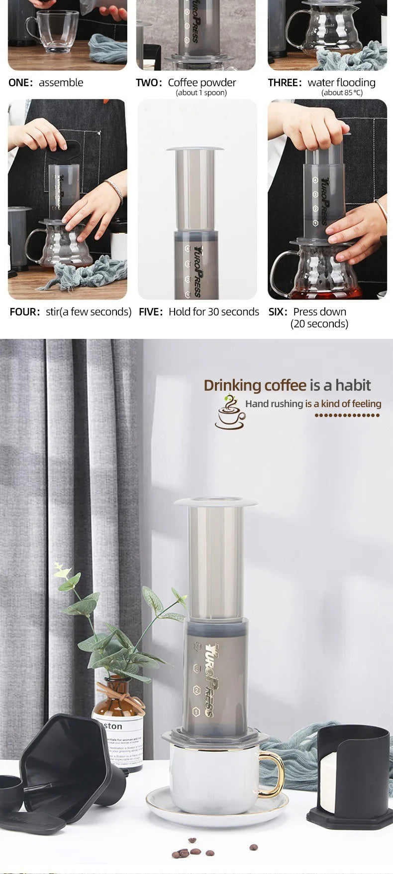 YRP Coffee Maker Portable Espresso Coffee Machine French press for Car & Home Camping Travel  Coffee Pot Air Press Ae&ropress
