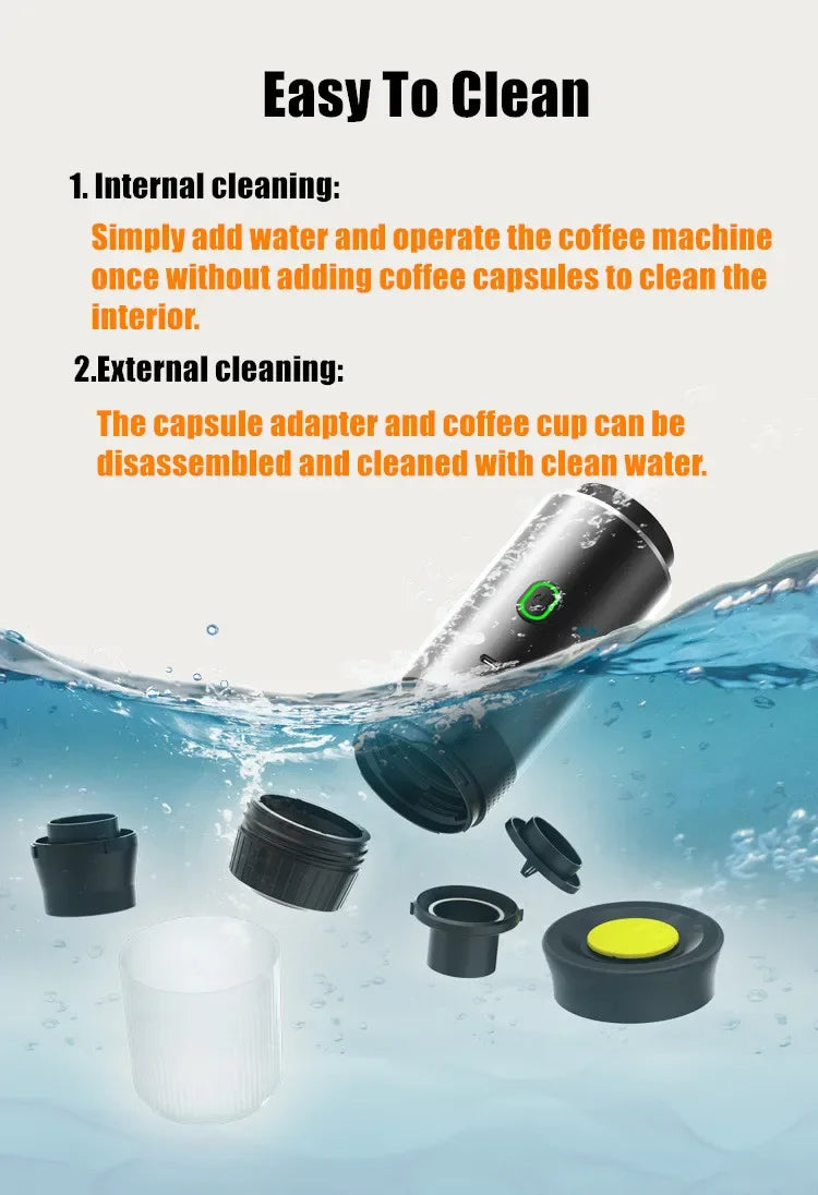 Wireless Electric Portable Espresso 3-in-1 Coffee Machine for Car & Home Camping Coffee Maker Capsule Powder Travel Coffee Maker