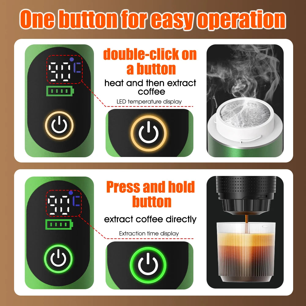Foombthe 3-in-1 Capsule Coffee Maker With Digital Display Portable Espresso Coffee Machine for Car & Home Camping Coffee Maker