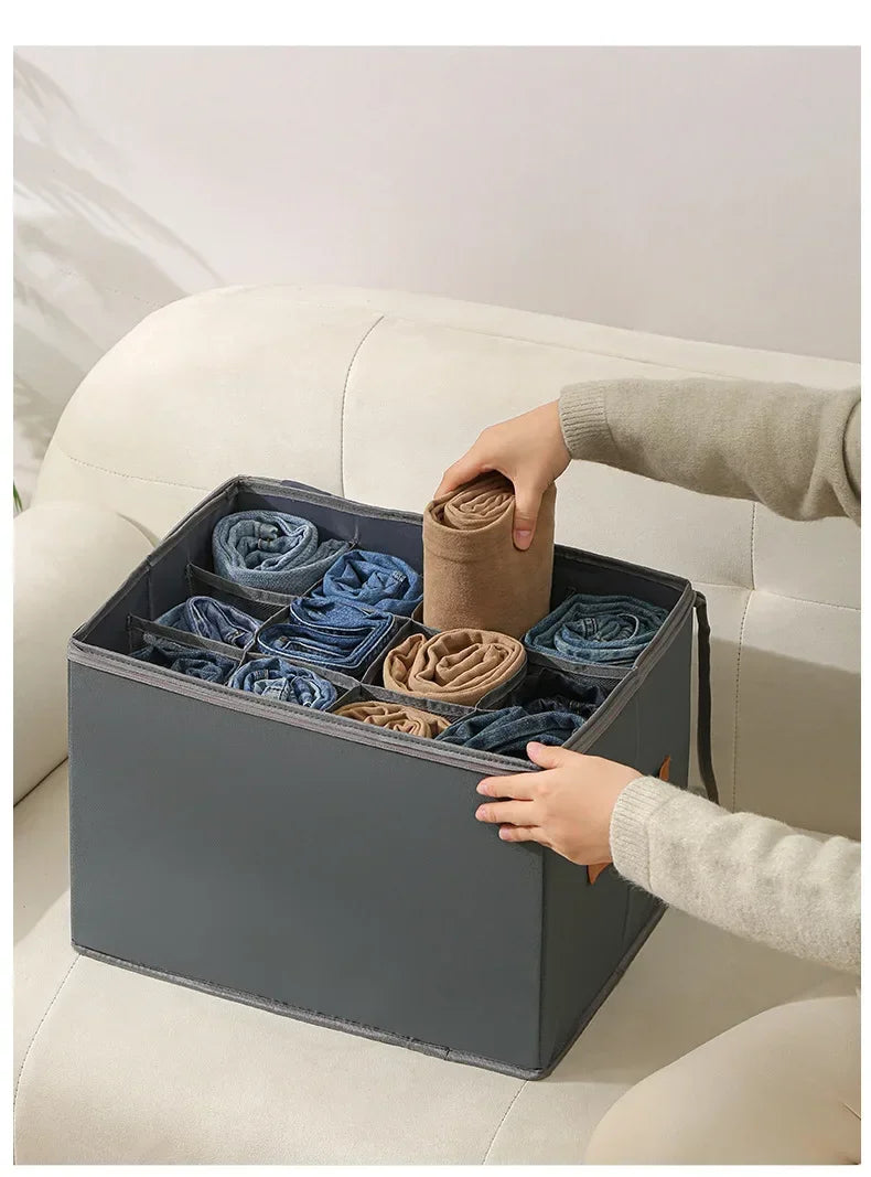 Multifunctional Grid Storage Shoe Box Cross-border Foldable Fabric with Cover Dustproof and Washable Sundries Storage Box