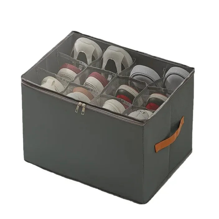 Multifunctional Grid Storage Shoe Box Cross-border Foldable Fabric with Cover Dustproof and Washable Sundries Storage Box