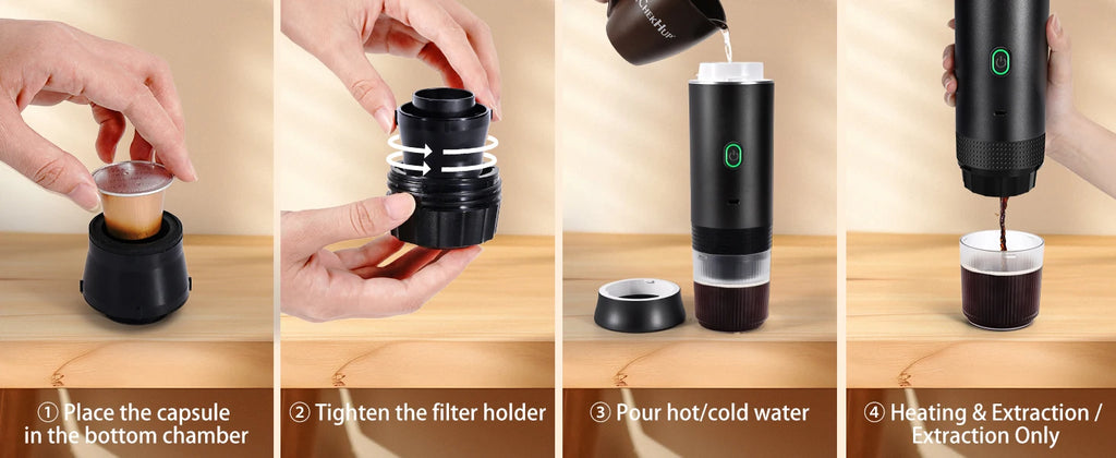 Portable espresso machine, coffee maker for on the go, 3-in-1 rechargeable coffee maker for the car, compatible with ground coff