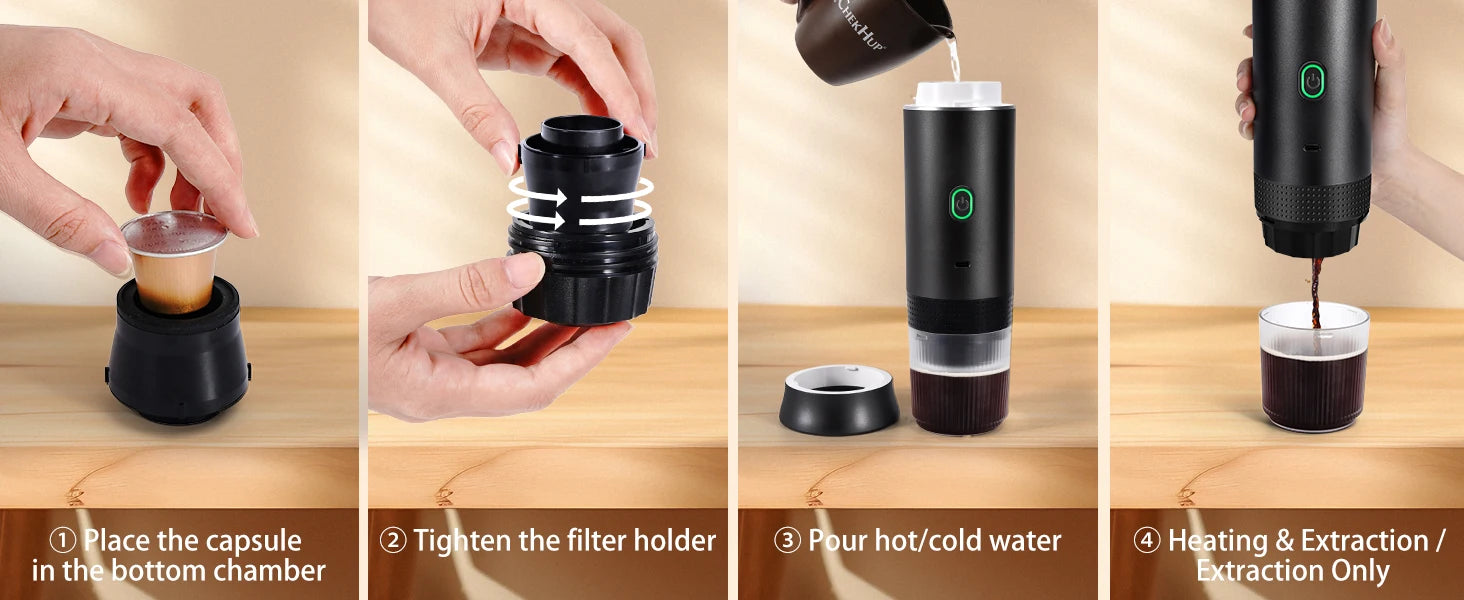 Portable espresso machine, coffee maker for on the go, 3-in-1 rechargeable coffee maker for the car, compatible with ground coff