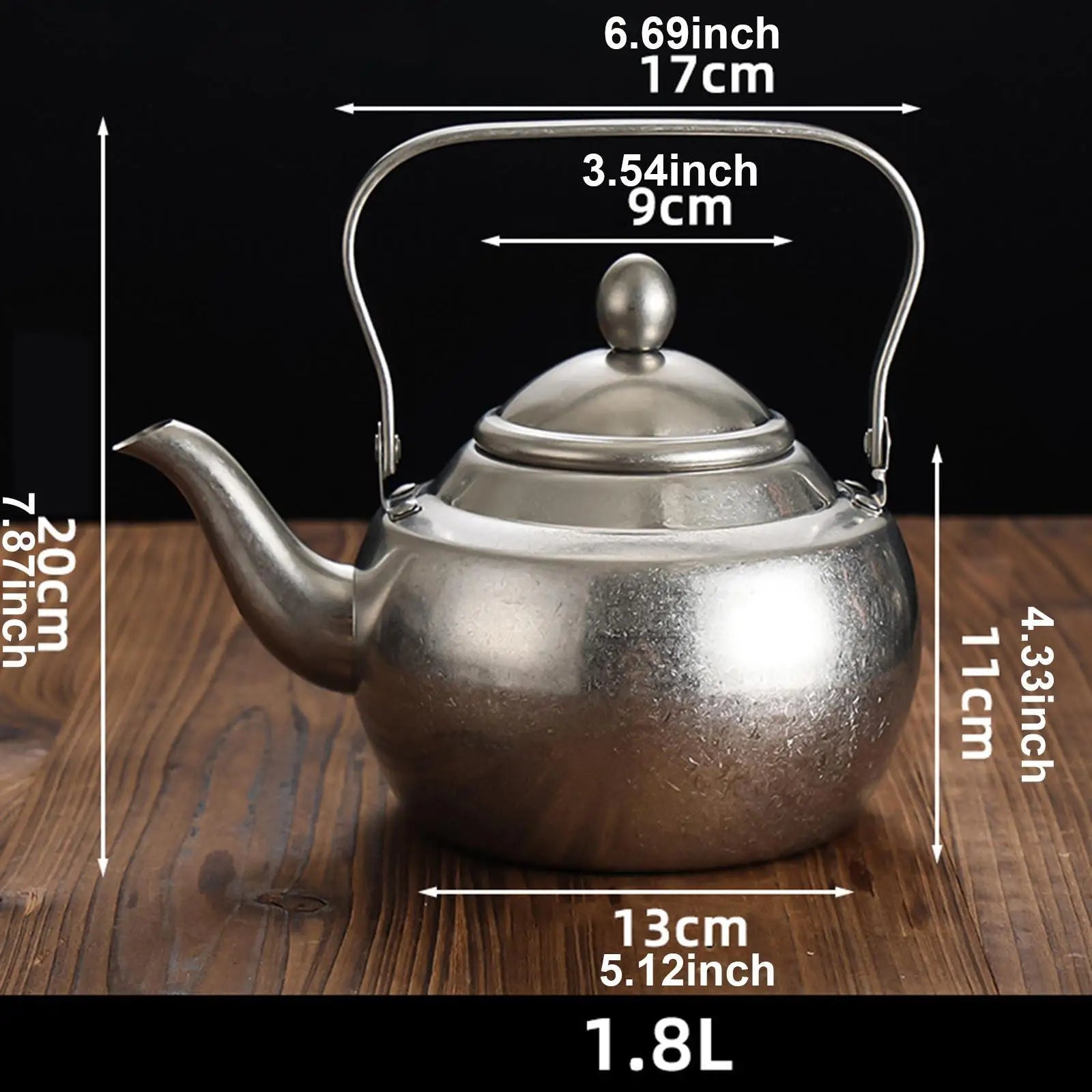 Thick stainless steel teapot with handle, portable, with removable infuser,