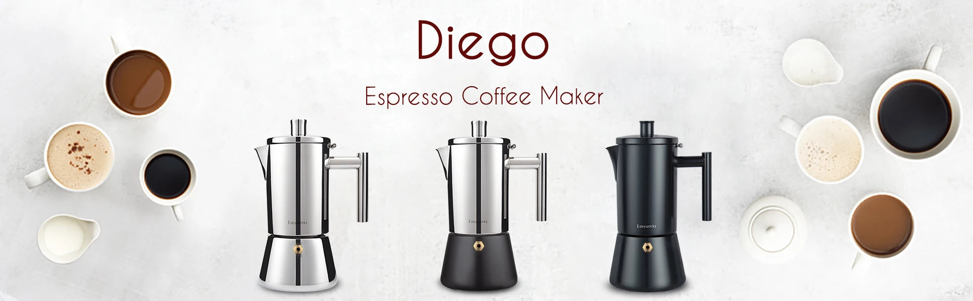 Easyworkz Diego Stovetop Espresso Maker Stainless Steel Italian Coffee Machine Maker Induction Moka Pot