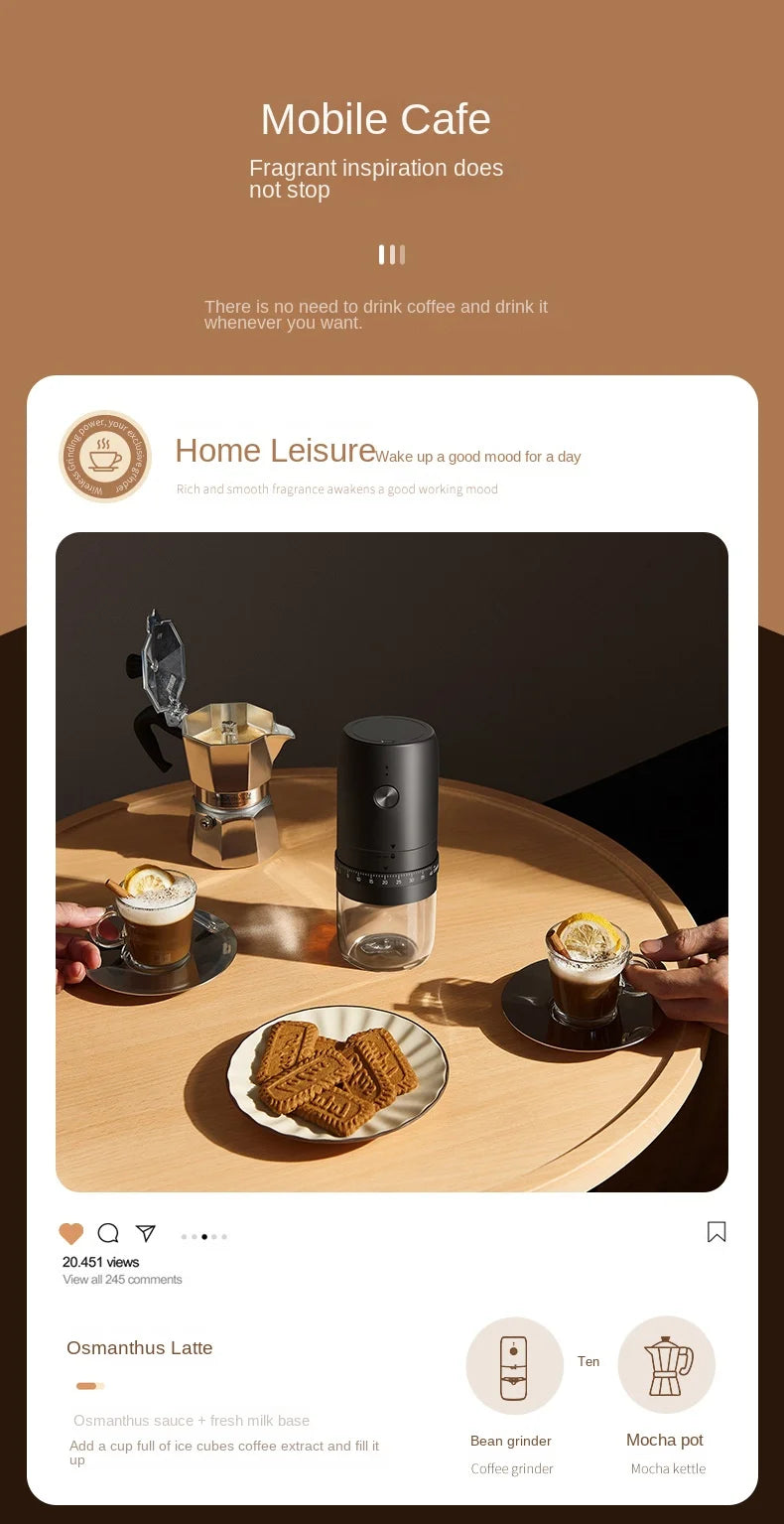 Portable 1800mAh Electric Coffee Bean Grinder 40 Gears External Adjustable Home Rechargeable Grinders Household Coffee Machine