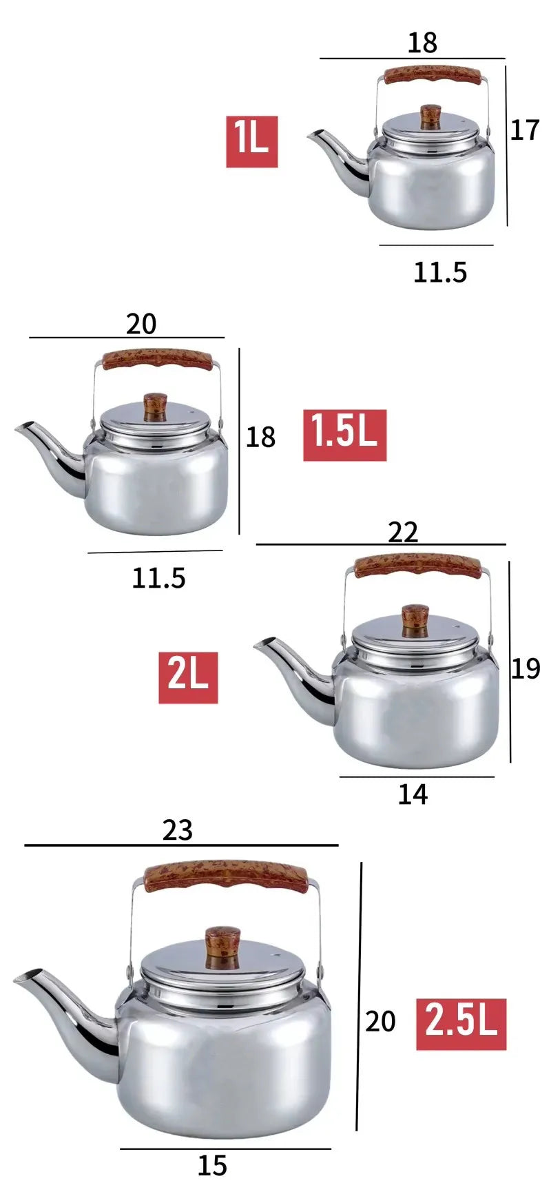 1L/1.5L/2L/2.5L Stainless Steel Teapots Brewing Tea Kettle Teapot Hotel Coffee Pot Electric Gas Stove Induction Cooker Teapot