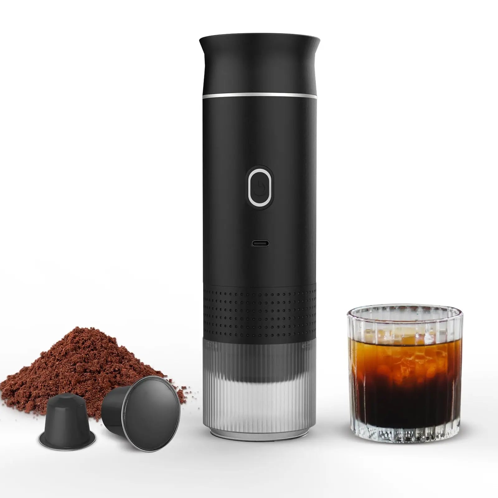 Portable espresso machine, coffee maker for on the go, 3-in-1 rechargeable coffee maker for the car, compatible with ground coff