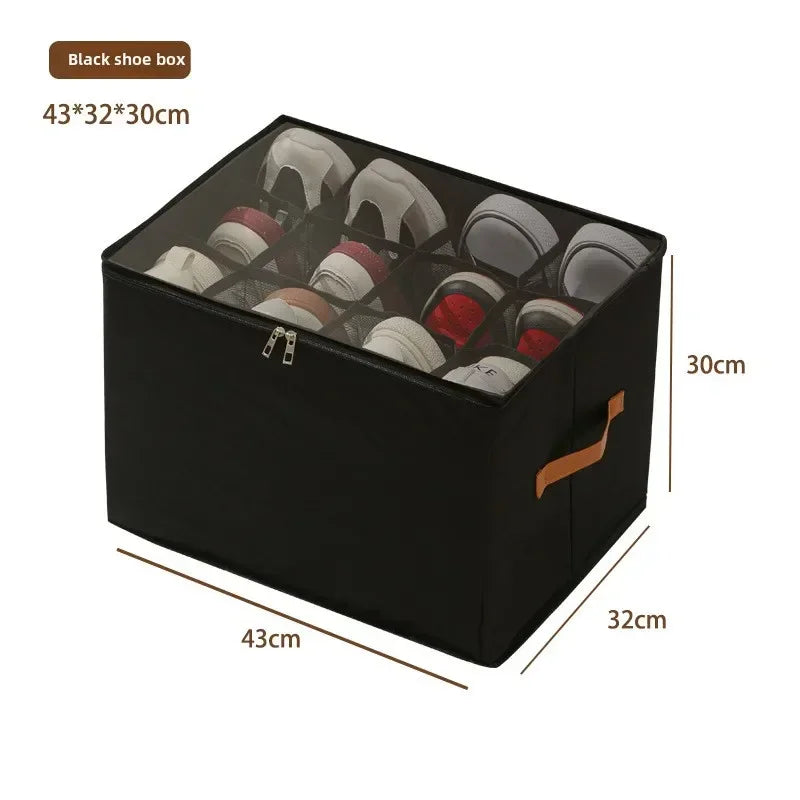 Multifunctional Grid Storage Shoe Box Cross-border Foldable Fabric with Cover Dustproof and Washable Sundries Storage Box