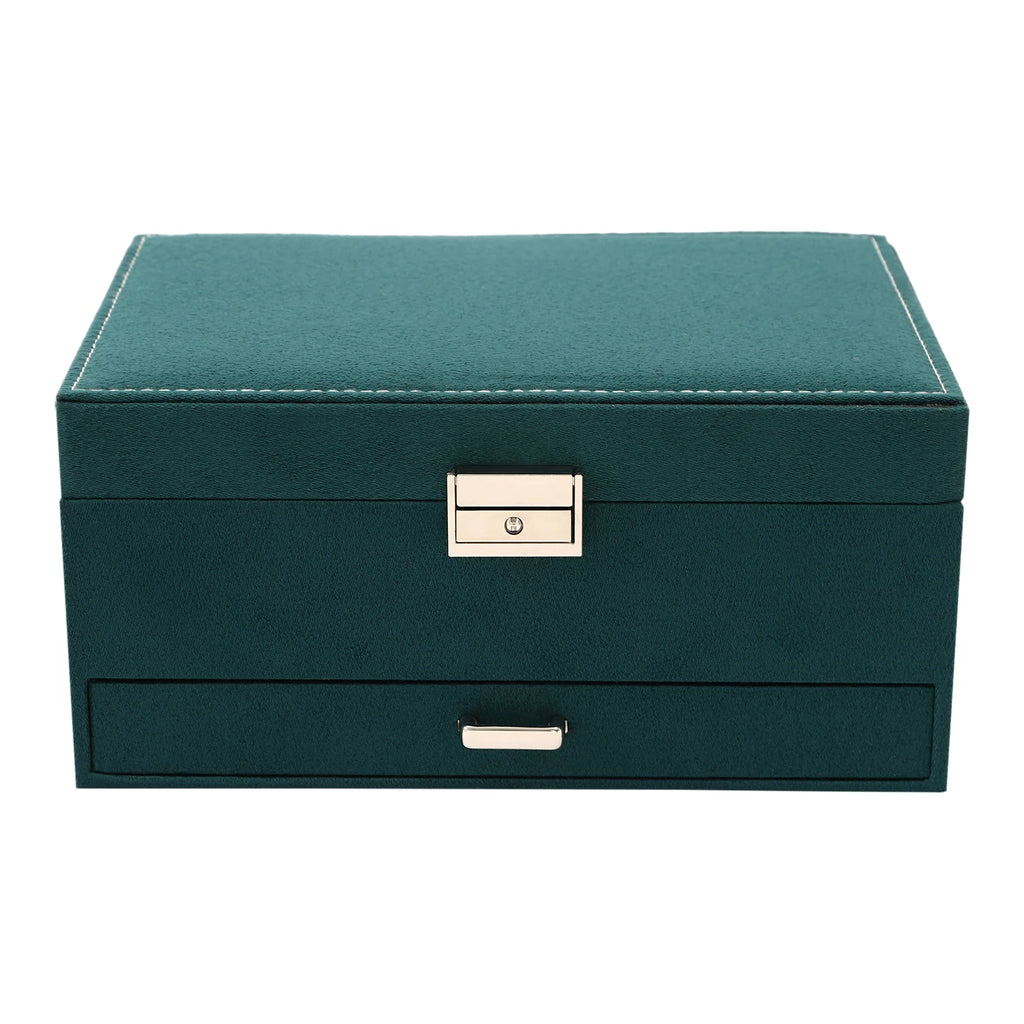 3-Tier Jewelry Box Dark Green Suede Fabric Rings Earrings Bracelets Drawer Organizer Small Item Sorting Storage Tool