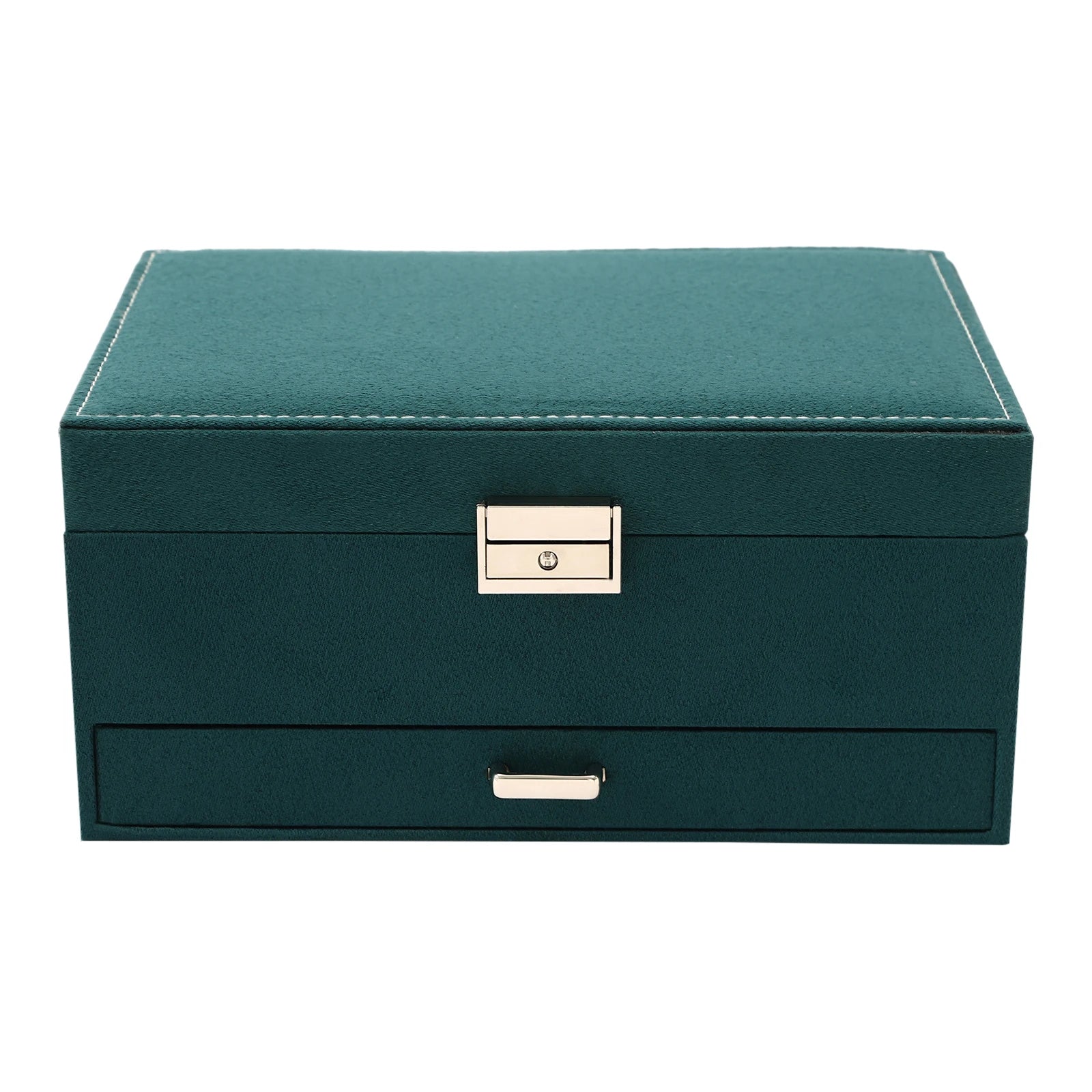 3-Tier Jewelry Box Dark Green Suede Fabric Rings Earrings Bracelets Drawer Organizer Small Item Sorting Storage Tool
