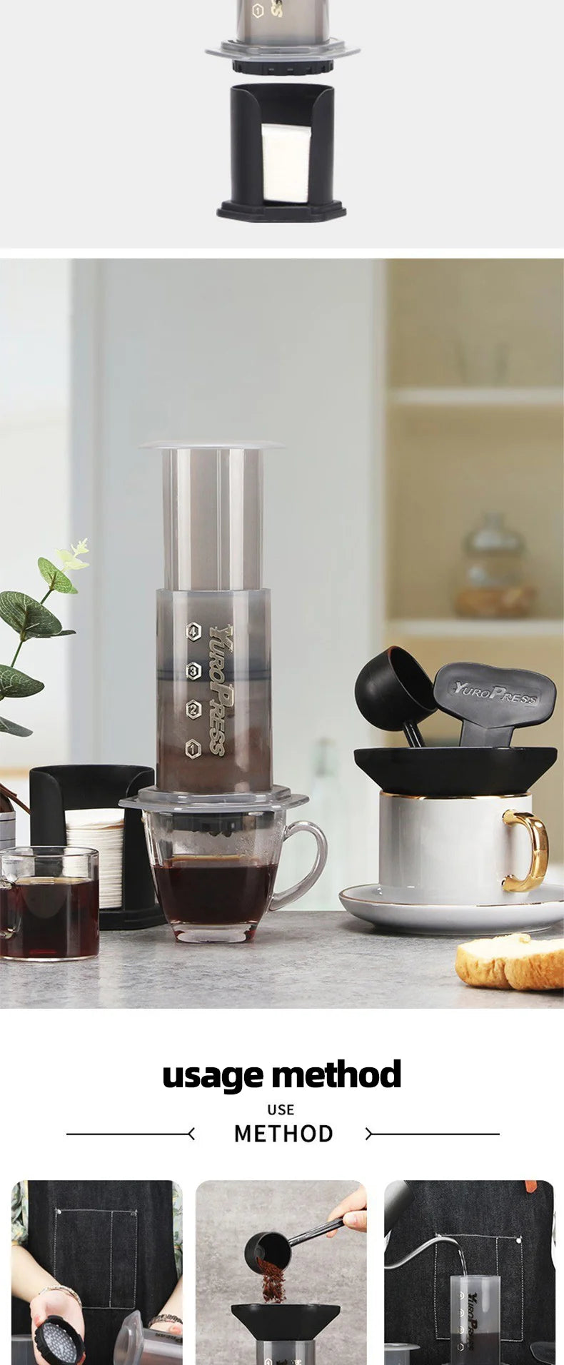 YRP Coffee Maker Portable Espresso Coffee Machine French press for Car & Home Camping Travel  Coffee Pot Air Press Ae&ropress