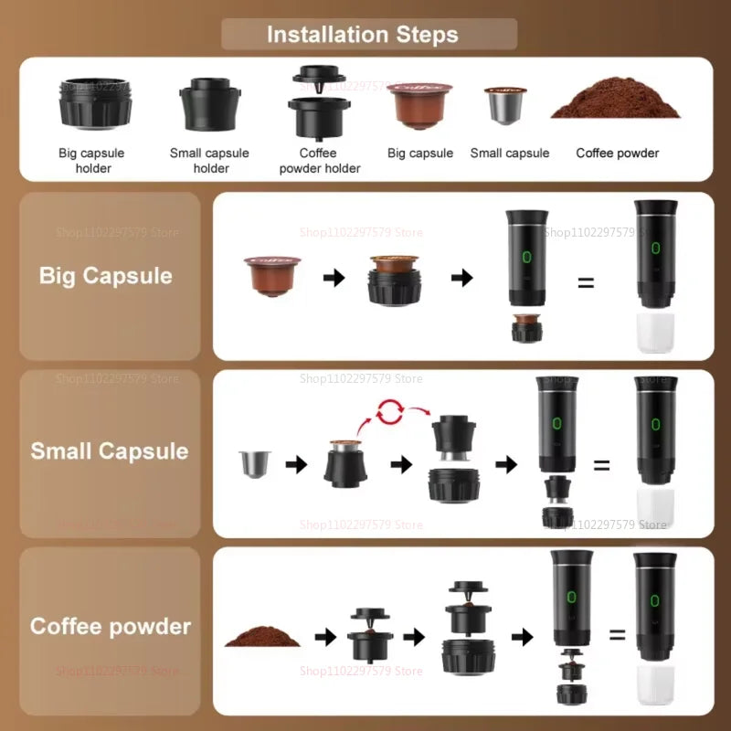 Portable Espresso Coffee Maker 3-in-1 Capsule Coffee Maker USB Rechargeable for Car & Home Camping Electric Coffee Machine