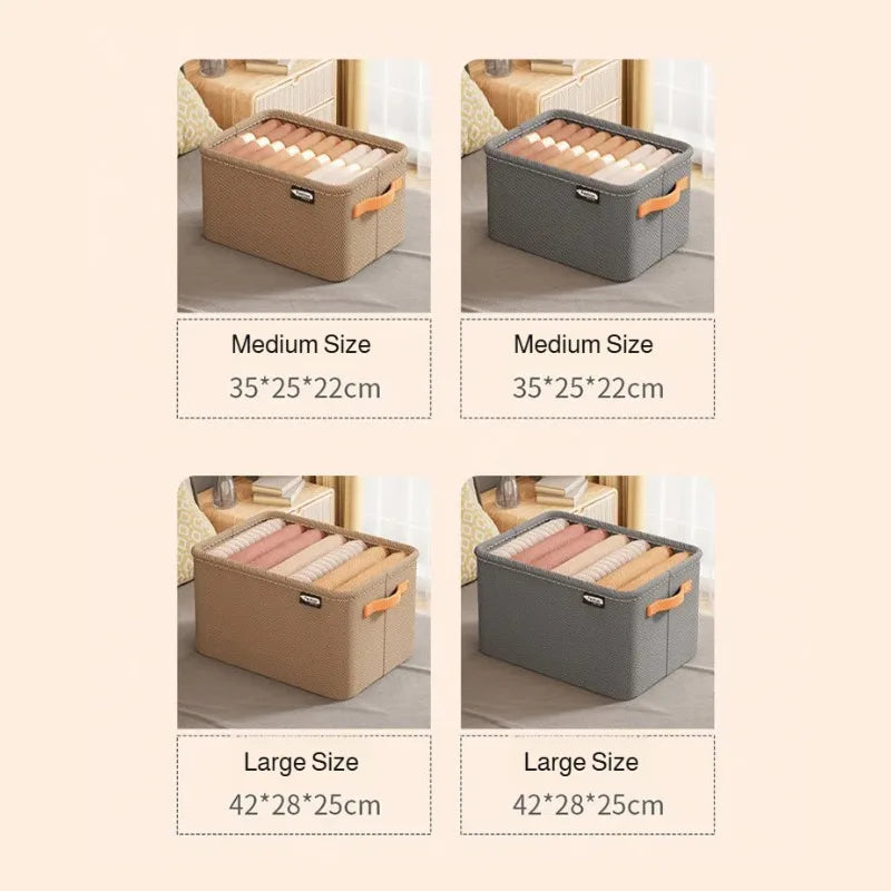 Home Clothing Storage Bin, Thickened Fabric Foldable Organizer with Steel Frame, Clothes/Pants Storage Box, for Closet/Bedroom