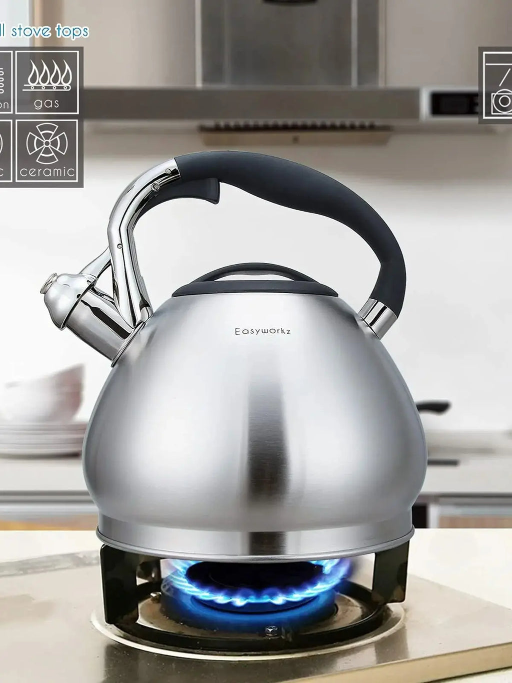 Easyworkz Whistling Stovetop Tea Kettle Food Grade Stainless Steel Hot Water Tea Pot With Loud Whistle,2.65 Quart(2.5l)