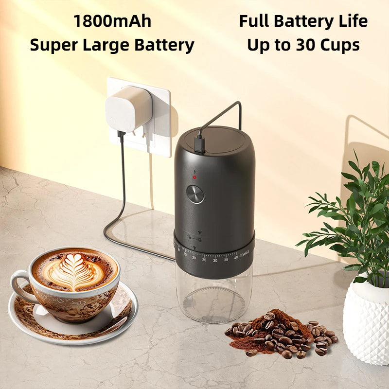 Portable 1800mAh Electric Coffee Bean Grinder 40 Gears External Adjustable Home Rechargeable Grinders Household Coffee Machine