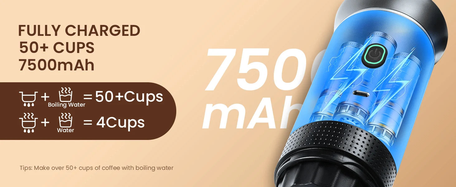 Portable espresso machine, coffee maker for on the go, 3-in-1 rechargeable coffee maker for the car, compatible with ground coff