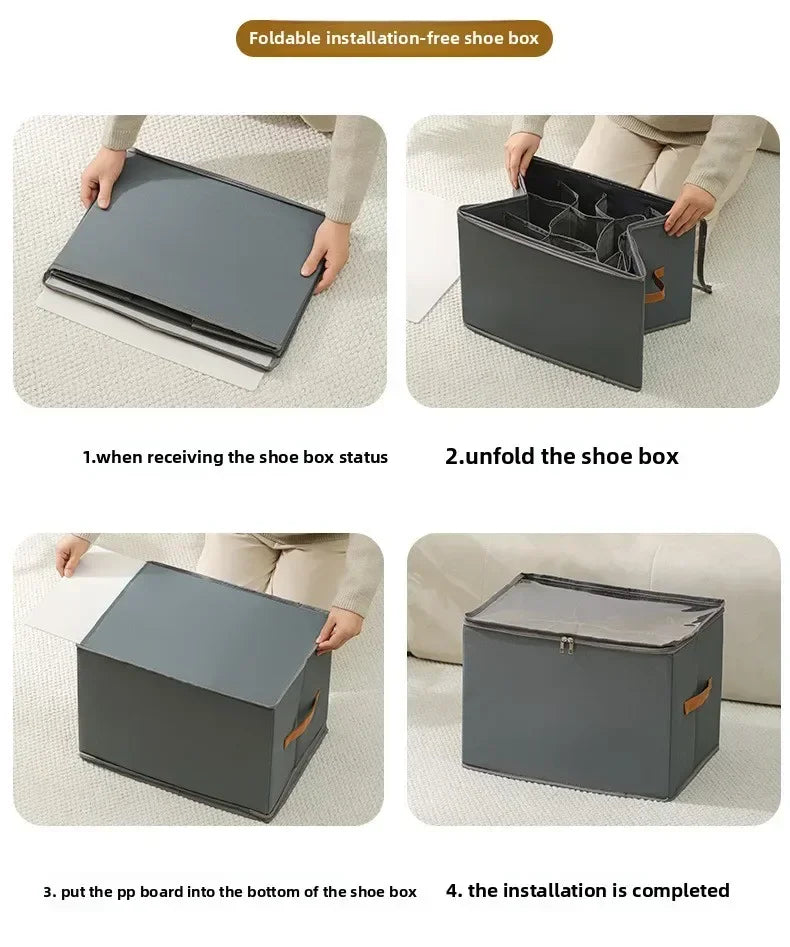 Multifunctional Grid Storage Shoe Box Cross-border Foldable Fabric with Cover Dustproof and Washable Sundries Storage Box