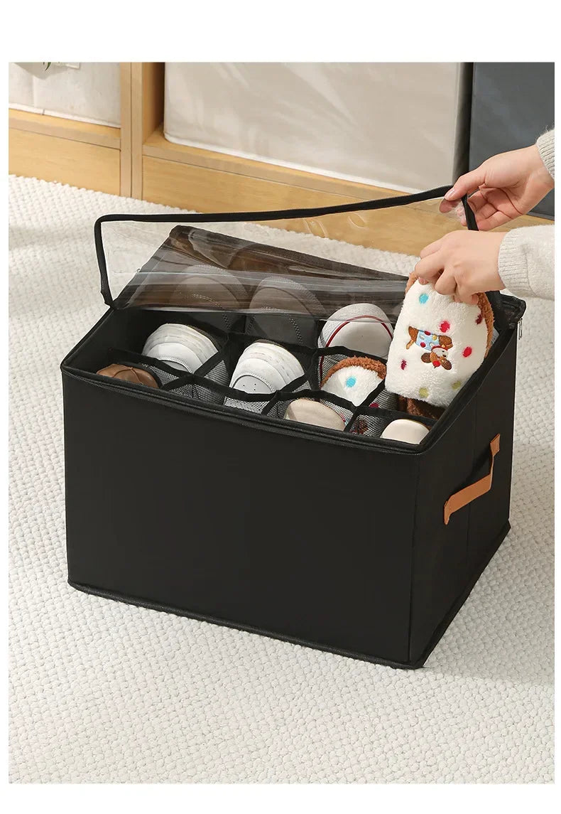Multifunctional Grid Storage Shoe Box Cross-border Foldable Fabric with Cover Dustproof and Washable Sundries Storage Box