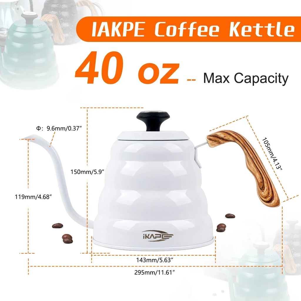 IKAPE Espresso Pour Over Coffee Kettle, Gooseneck Tea Kettle, Premium Stainless Steel Kettle Body，40 oz with Thermometer
