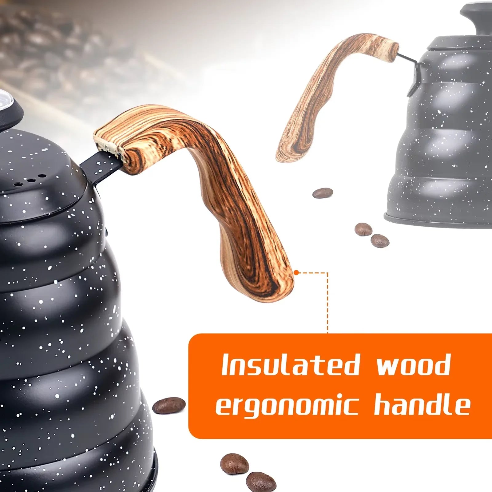 IKAPE Espresso Pour Over Coffee Kettle, Gooseneck Tea Kettle, Premium Stainless Steel Kettle Body，40 oz with Thermometer