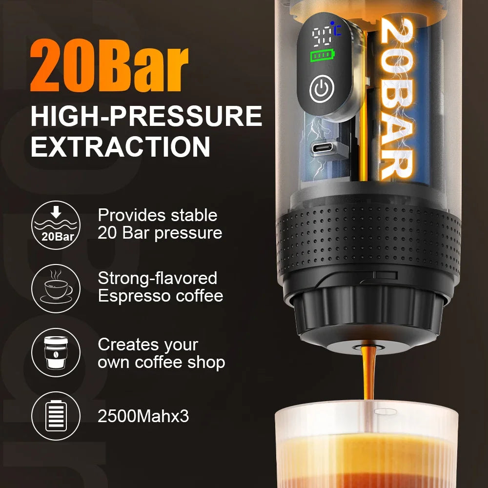 Foombthe 3-in-1 Capsule Coffee Maker With Digital Display Portable Espresso Coffee Machine for Car & Home Camping Coffee Maker
