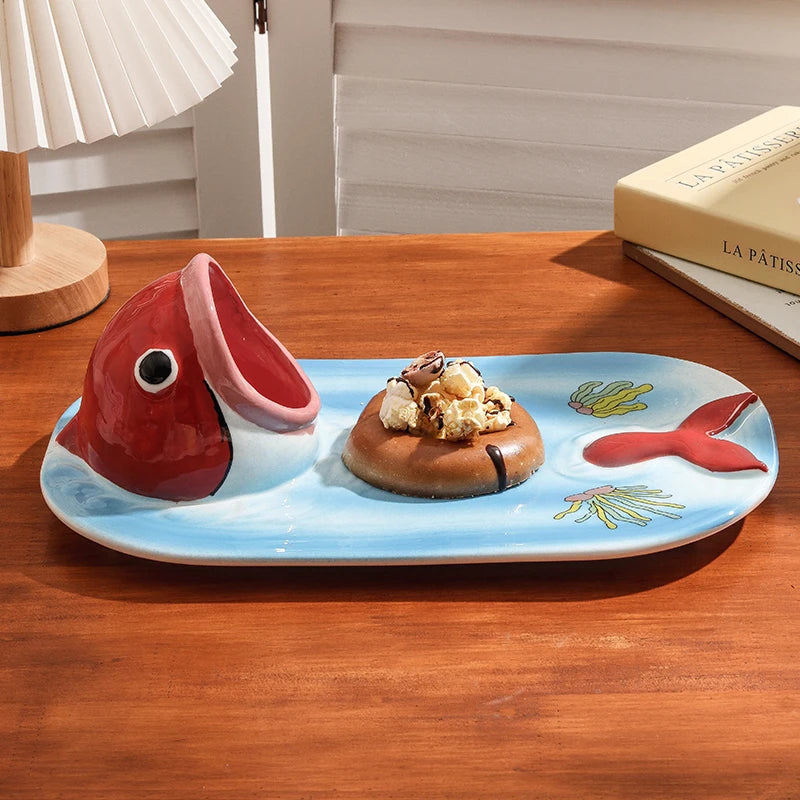 1PC Big Mouth Shark Plate Japanese Cartoon Ceramic Fries Dipping Sauce Vinegar Plate Household Sushi Plate Tableware
