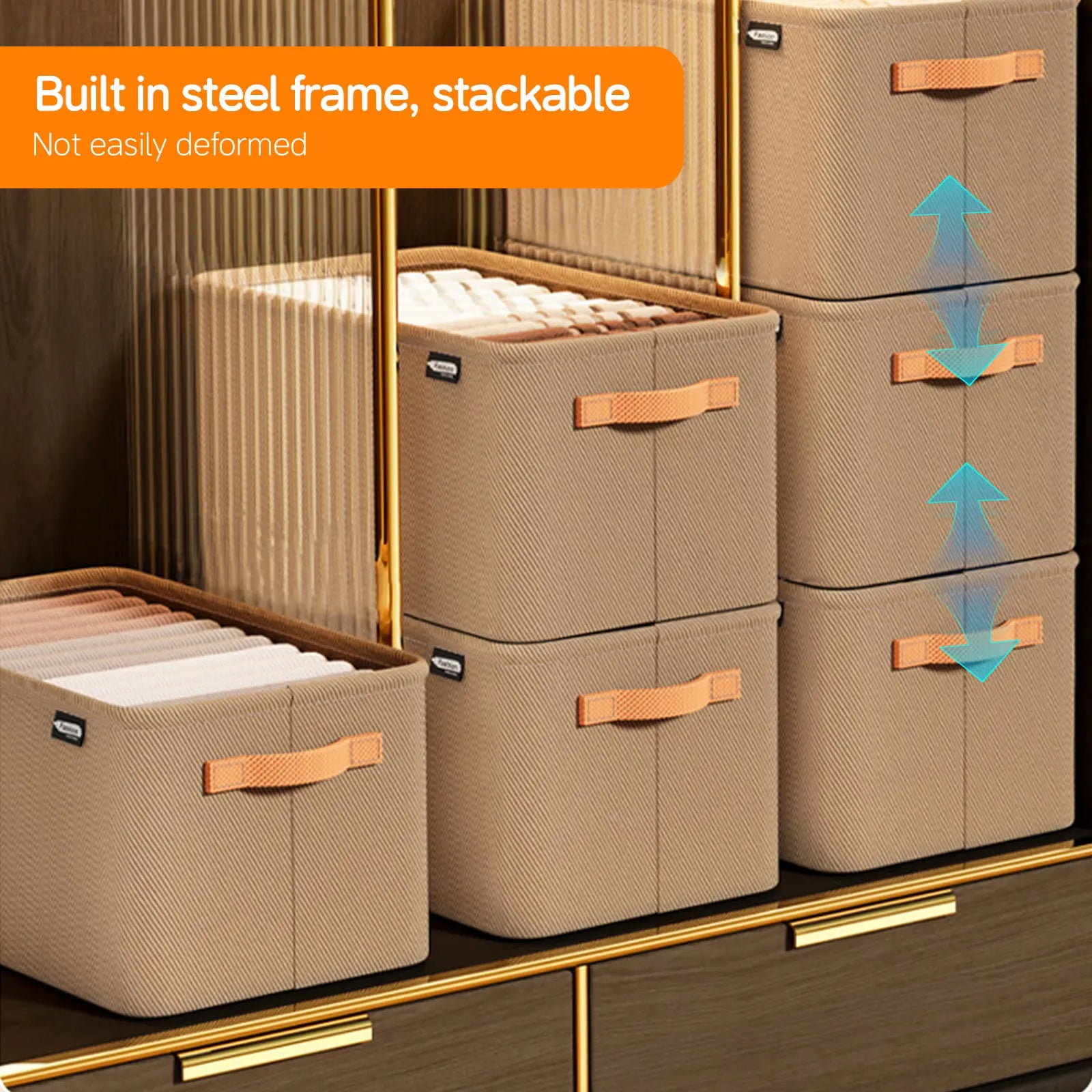 Closet Storage Box for Sweaters, Heavy Duty Fabric Organizer for Thick Clothes Pants Jeans, Foldable Drawer Divider with Handles