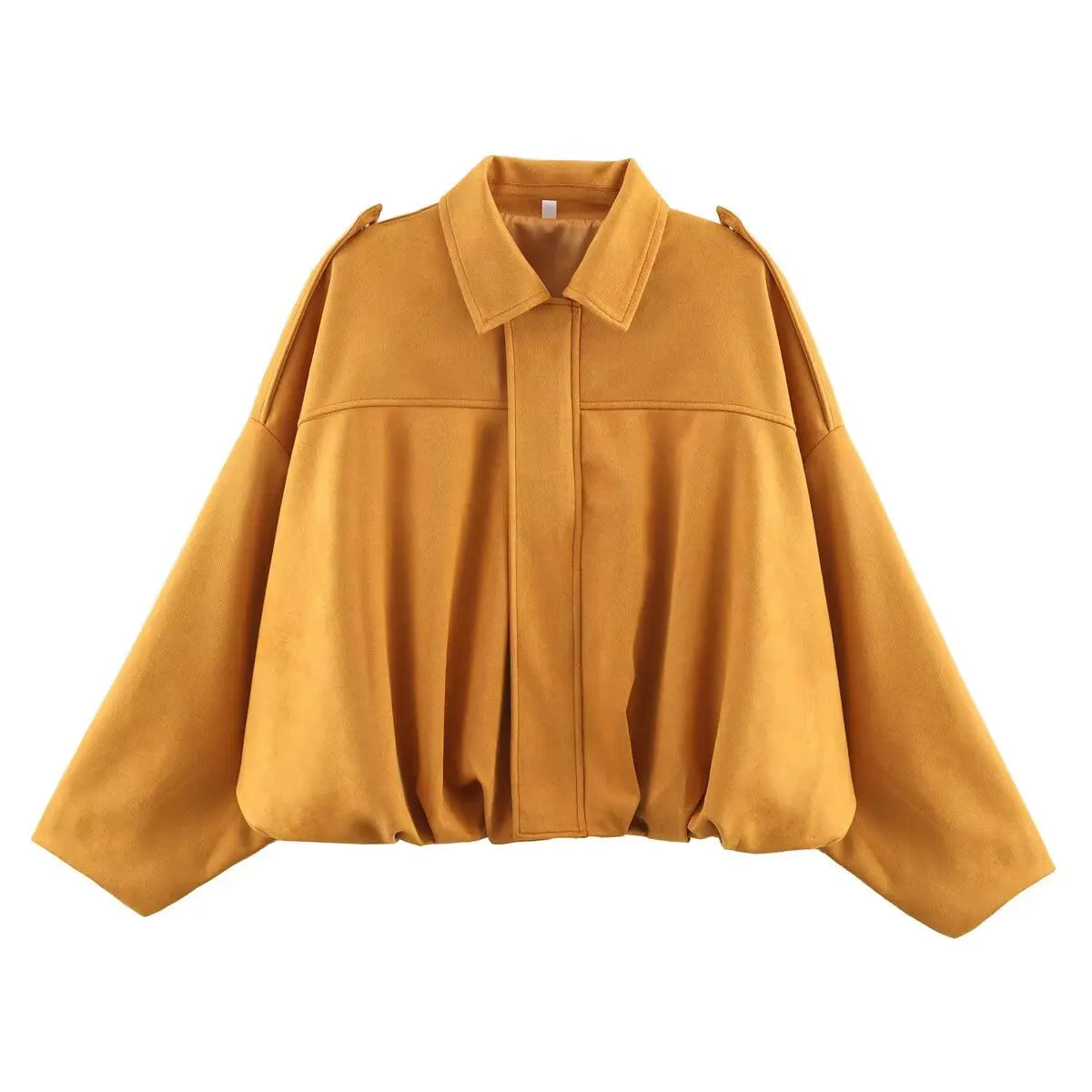 ETJ 2025  Spring new women's suede texture effect Loose version of fashion lapel shoulder bomber jacket