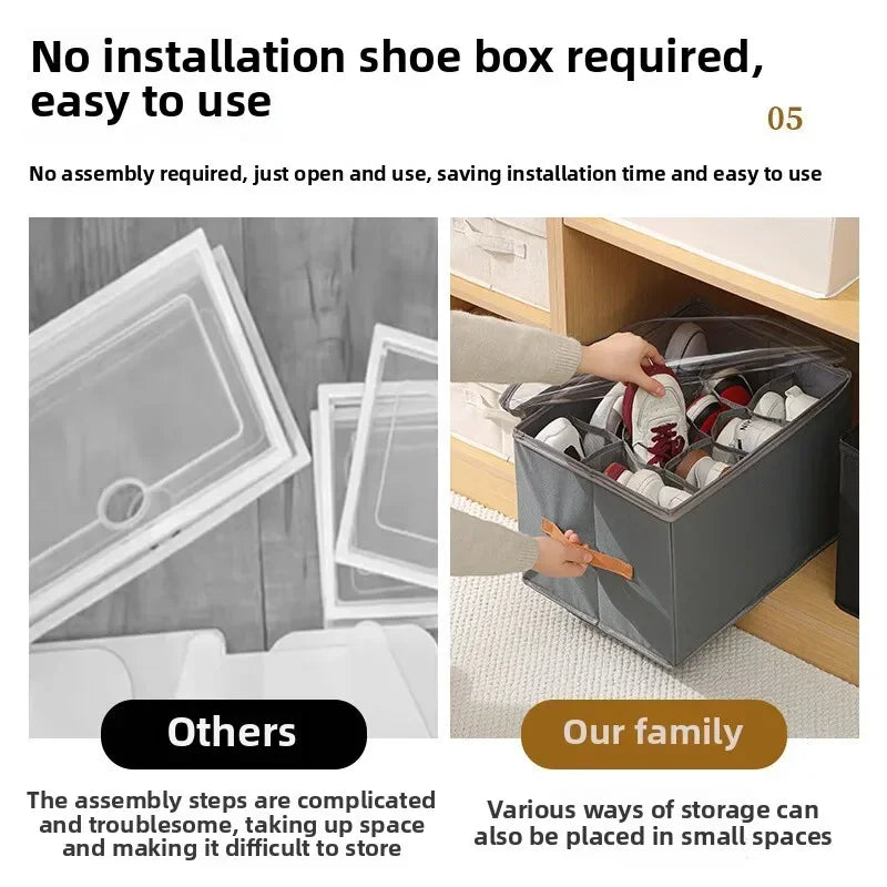Multifunctional Grid Storage Shoe Box Cross-border Foldable Fabric with Cover Dustproof and Washable Sundries Storage Box