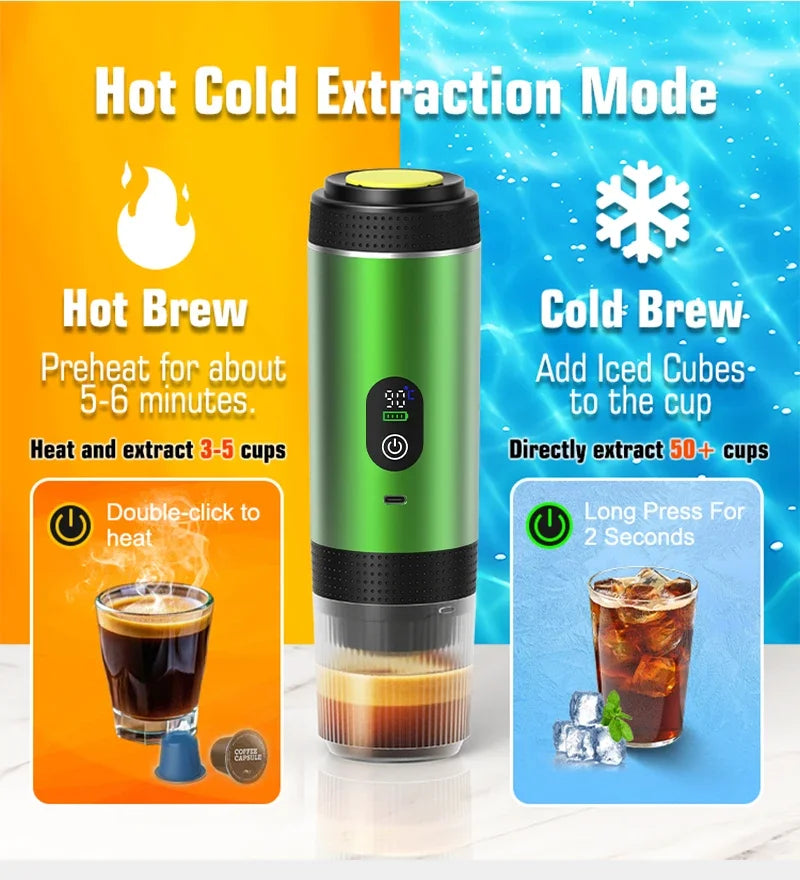 Foombthe 3-in-1 Capsule Coffee Maker With Digital Display Portable Espresso Coffee Machine for Car & Home Camping Coffee Maker