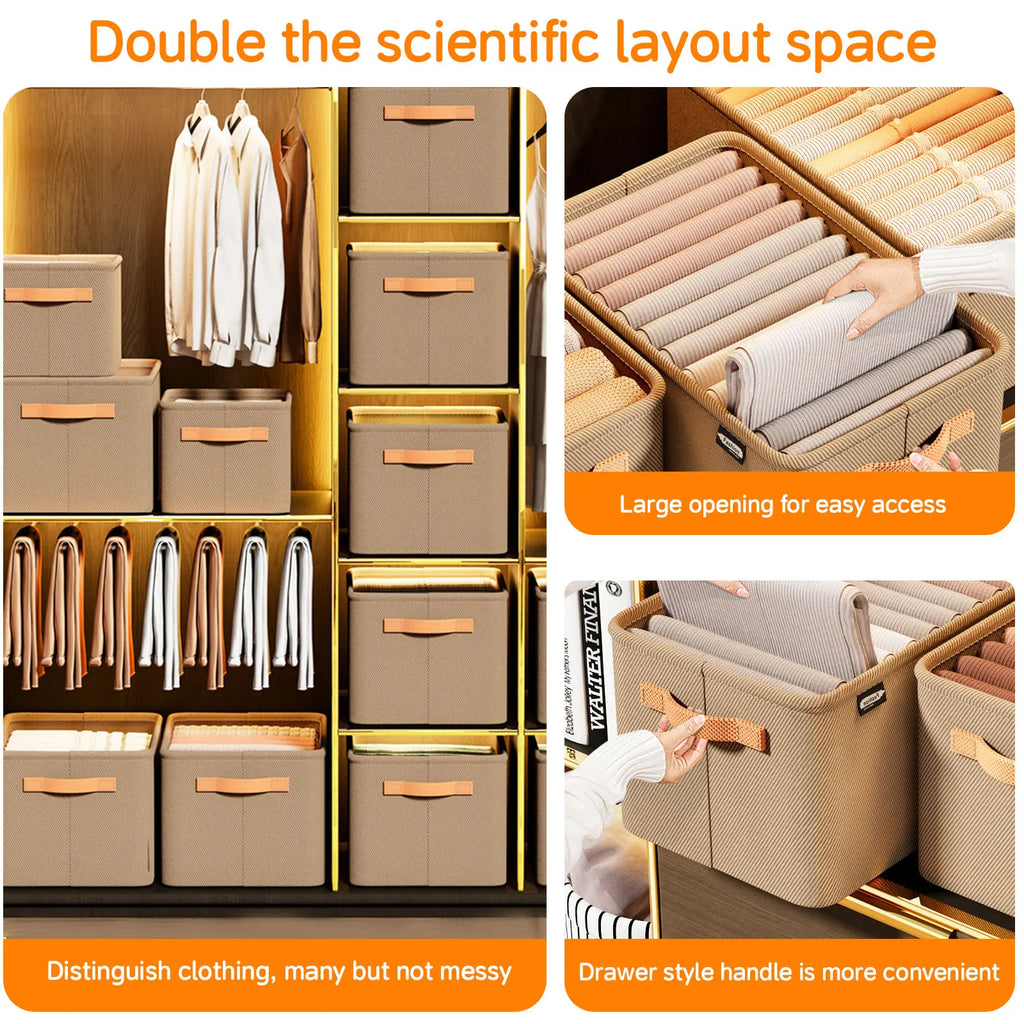 Closet Storage Box for Sweaters, Heavy Duty Fabric Organizer for Thick Clothes Pants Jeans, Foldable Drawer Divider with Handles