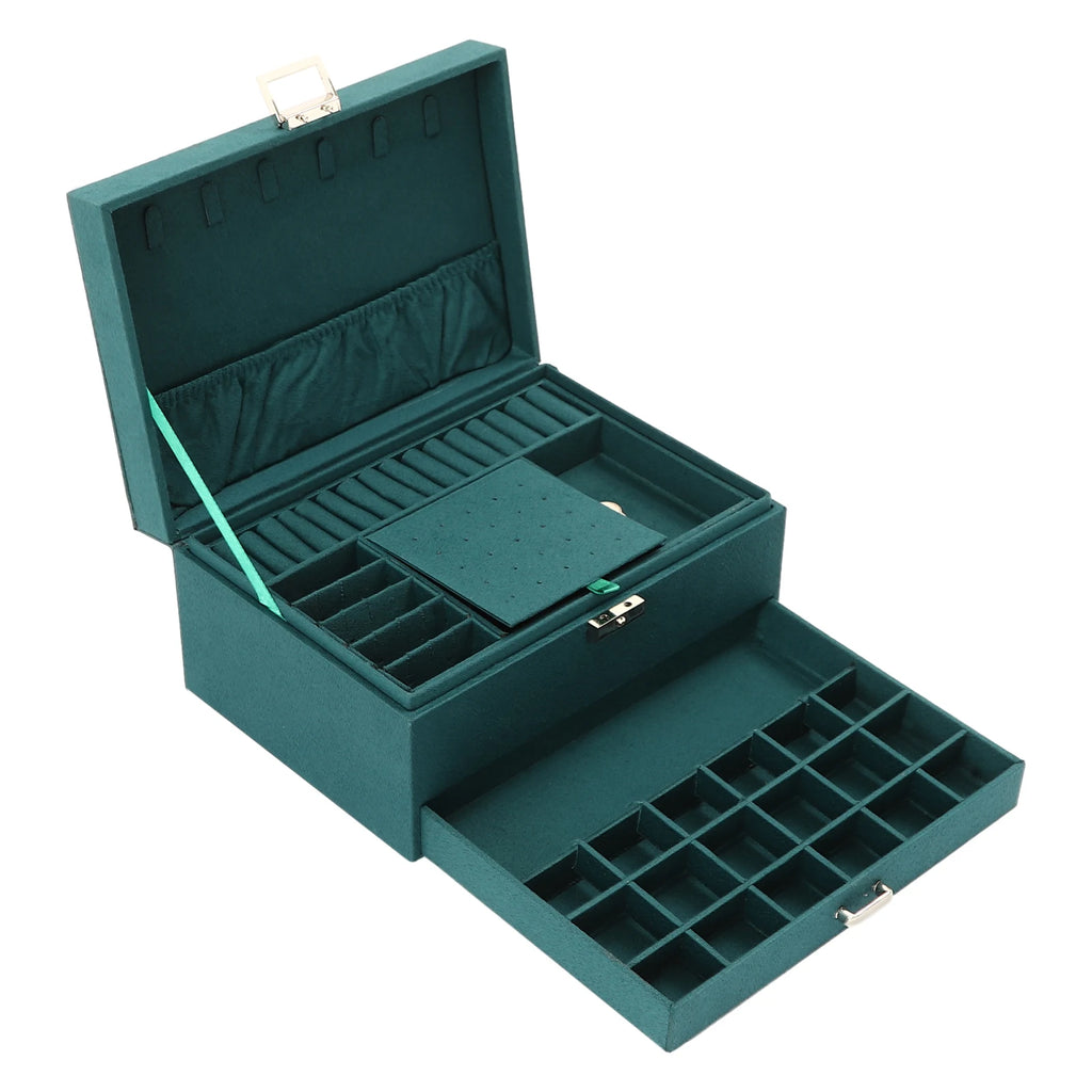 3-Tier Jewelry Box Dark Green Suede Fabric Rings Earrings Bracelets Drawer Organizer Small Item Sorting Storage Tool